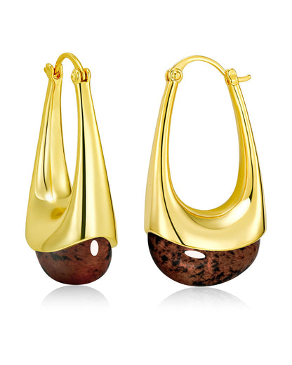SNGIA Long Oval Chunky Dangle 18K Gold Plated Hoops with Colored Resin Gemstone Statement Earrings for Women, (Green, Brown, Light blue, Dark Blue), Bold Drop Handmade Exaggerated Irregular Trendy Bohemian Jewelry Gifts, Unique Dangling Teardrop Baroque S