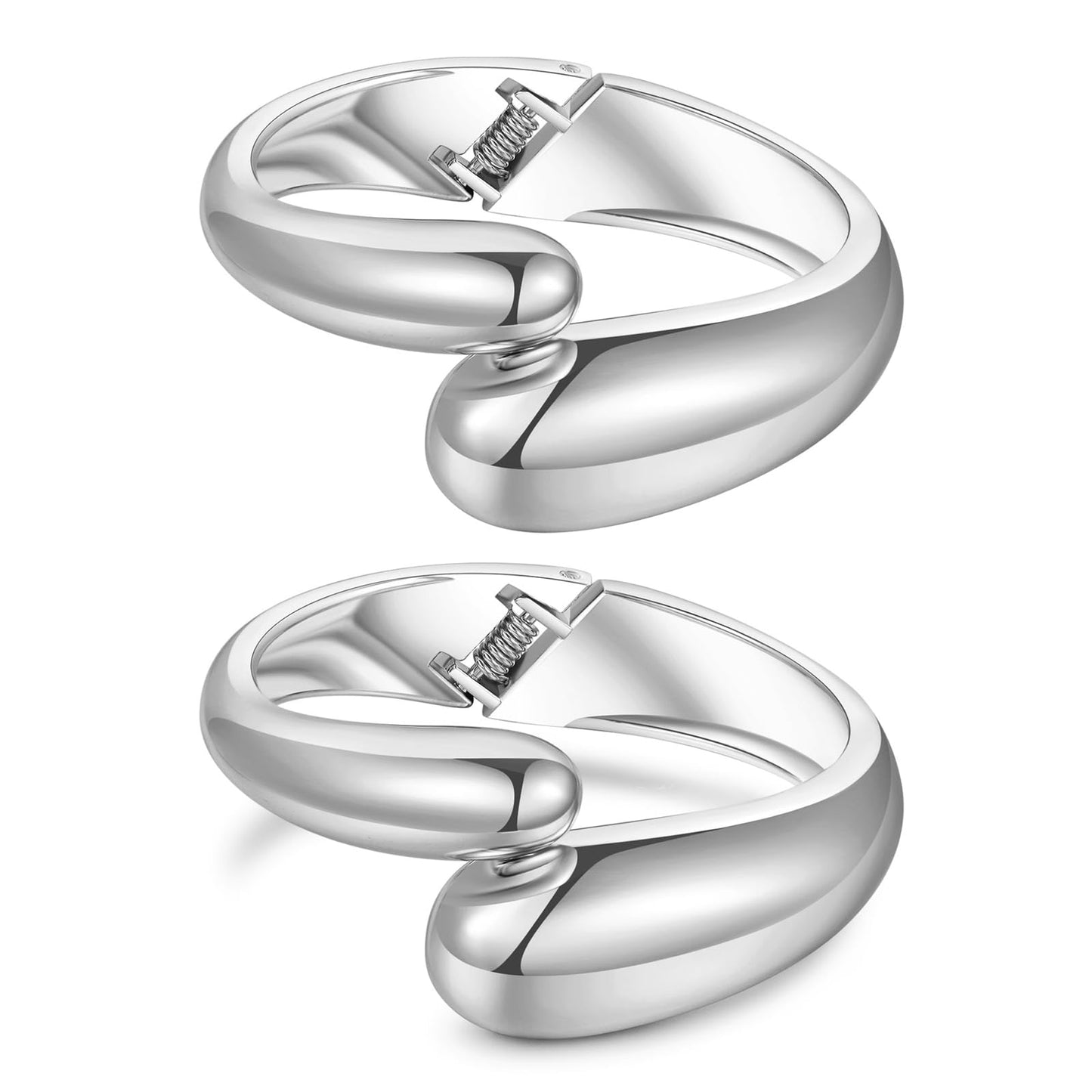 2pcs Gold Bangle Bracelets for Women, Trendy Hinged Cuff Open Wide Chunky Gold Bracelet Stack Arm Cuff Jewelry for Women