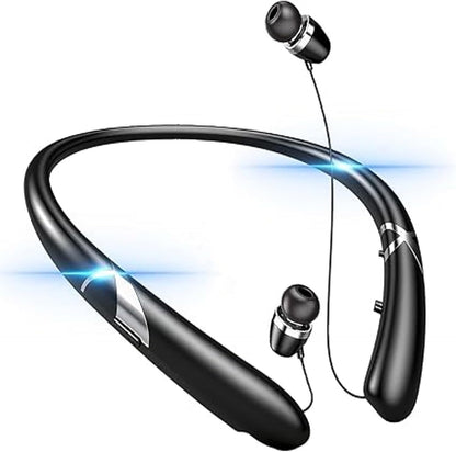 Neckband Bluetooth Headphones, Retractable Earbuds ENR Noise Cancelling Wireless Headphones, 18H Playtime Vibration Call Neckband Headset with Mic, IPX5 Sport Stereo Earphones for Running