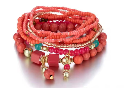 Women Beaded Bracelet Set | Colorful Boho Stackable Trendy Design with Crystal Accents Multilayer Bangle Bracelet | Fashion Stretch Braclets Jewelry for Women