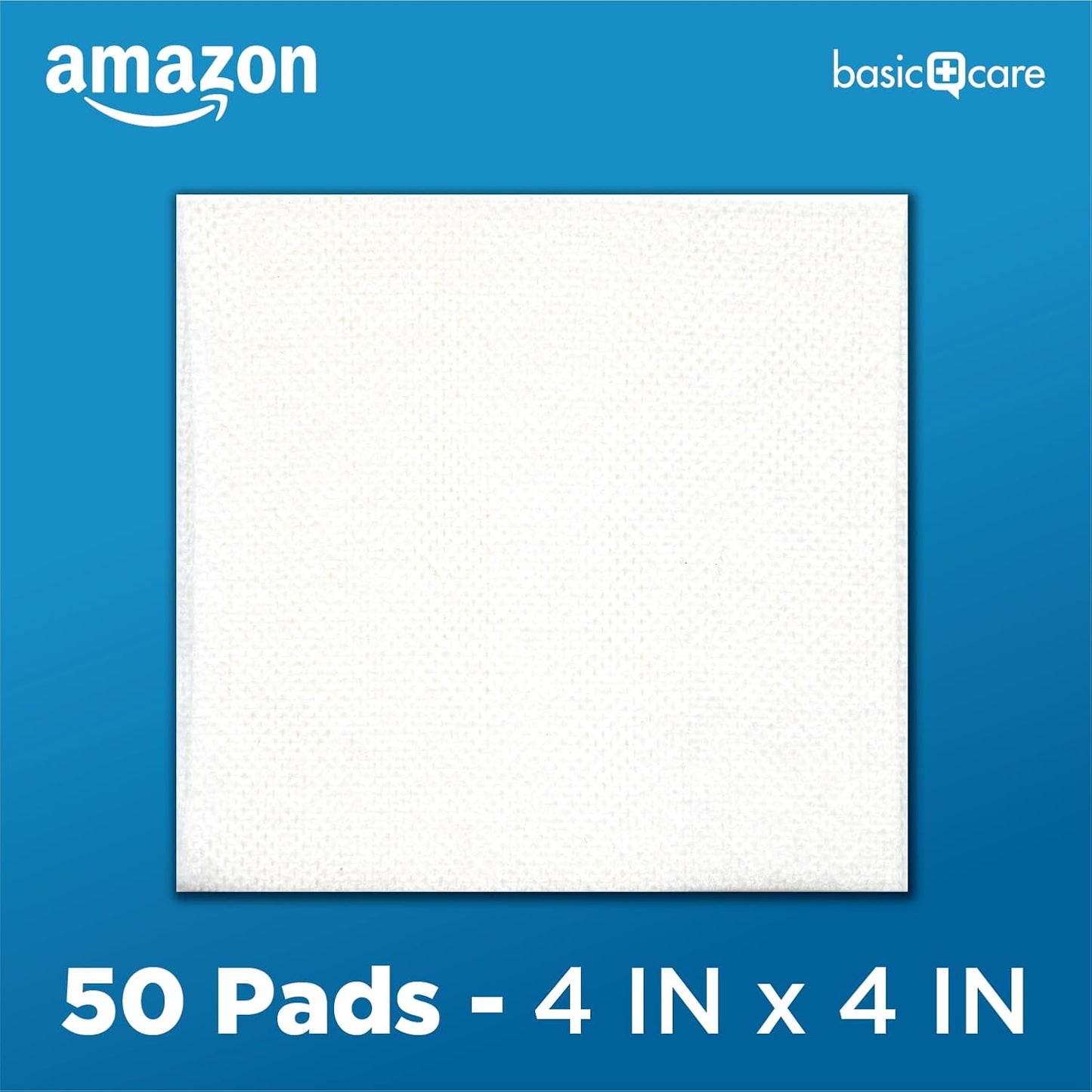 Amazon Basic Care Gauze Pads, 4x4" Sterile Medical Wound Dressing Sponges, 12-Ply, Extra Absorbent, for Cleaning, Covering & Cushioning Cuts & Minor Injuries, 50 Count, 1-Pack (Previously All Health)