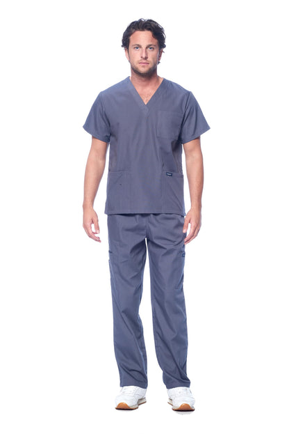 Dagacci Medical Uniform® Men's V-Neck Cargo Scrubs | Cotton Blend, Matching Top and Cargo Pants Set, 8 Pockets, Elastic Drawcord Waistband, for Men in Healthcare