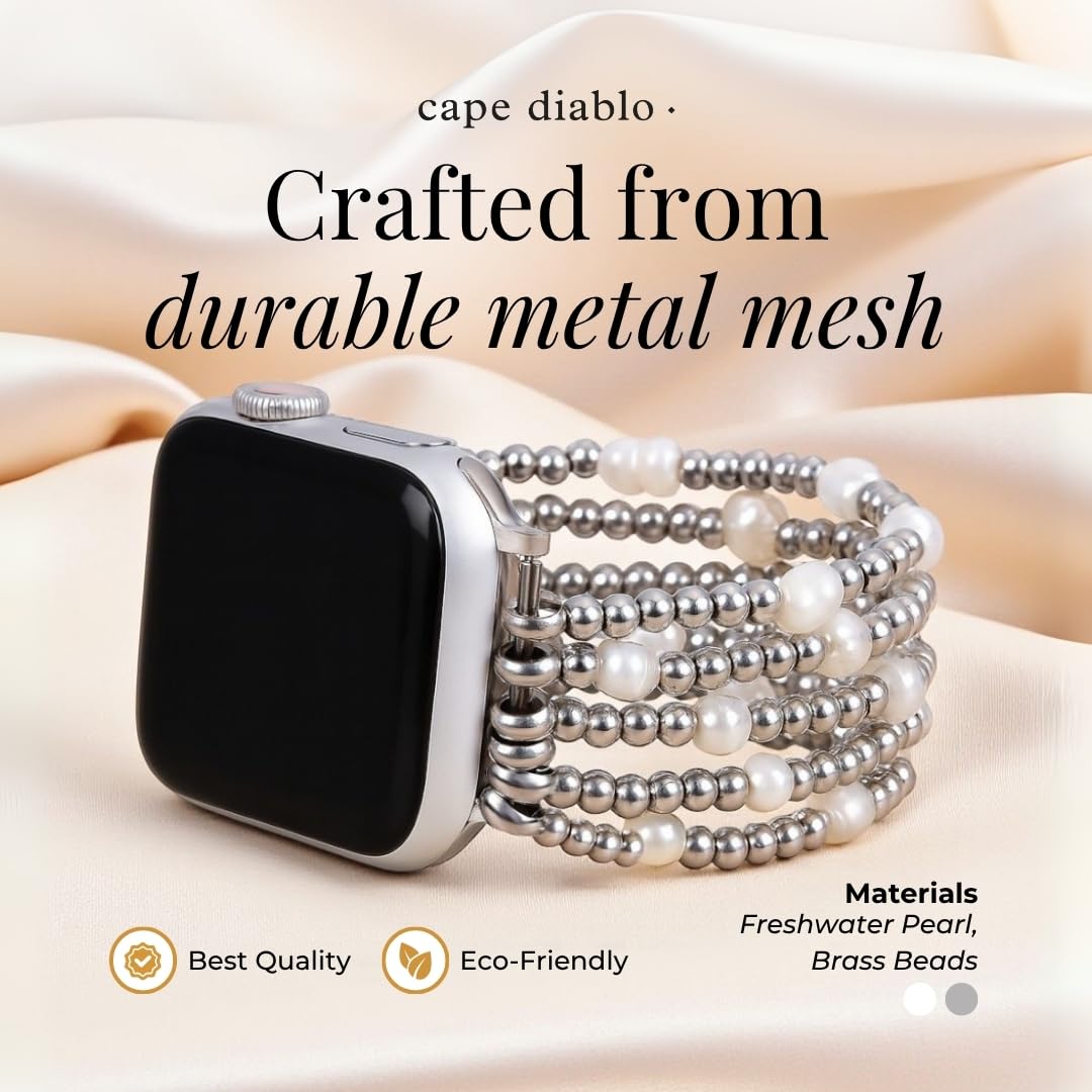 Cape Diablo Handmade Gemstone Watch Band for Women Compatible with Apple Watch 38mm 40mm 41mm 42mm 44mm 45mm, Boho Stretchable Strap Fits for iWatch Series 11/10/9/8/7/6/5/4/3/2/1 SE 3/2/1