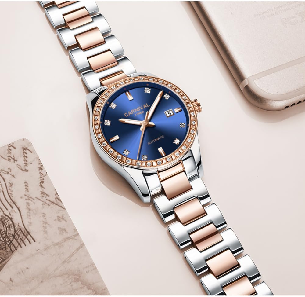 LOREO Women's Automatic Watch Diamond-Accented Dress Watch for Women Self-Winding Mechanical Watch with Sapphire Crystal Stainless Steel Two-Tone Bracelet 33MM Elegant Wrist Watch