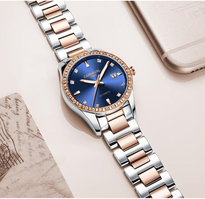 LOREO Women's Automatic Watch Diamond-Accented Dress Watch for Women Self-Winding Mechanical Watch with Sapphire Crystal Stainless Steel Two-Tone Bracelet 33MM Elegant Wrist Watch