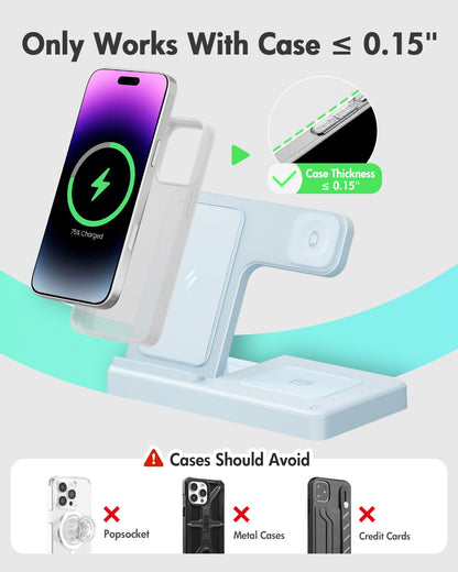 GETPALS Wireless Charger iPhone Charging Station for Apple Multiple Devices | 3 in 1 Charger Stand for iPhone 17 Pro Max 17e 16 16e 15 14 13 12 & Watch Series 11-2 SE Ultra & Airpods 4 3 Pro, Black