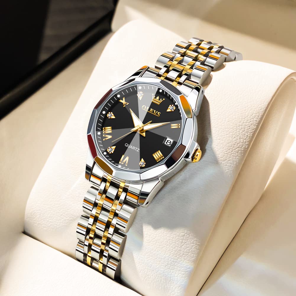OLEVS Watches Women with Date Silver Stainless Steel Luxury Ladies Watches with Small Writs Diamond Watches for Women Waterproof Elegant Dress Quartz Analog Women's Wrist Watches Reloj de Mujer