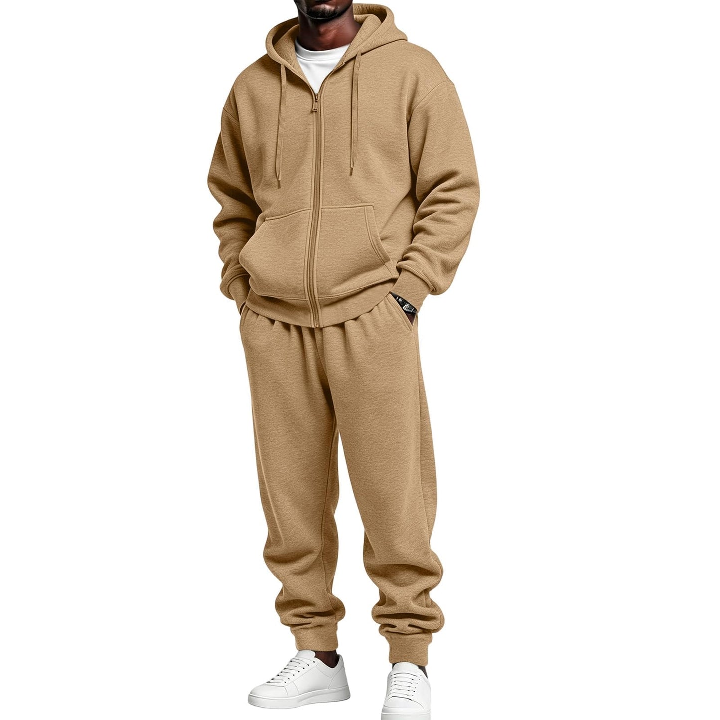 Jogger Sweatpants Matching Outfit For Men 2 Piece Sweat Suits Full Zip Up Hooded Tracksuit Soft Fleece Set