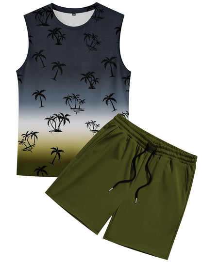 LecGee Men's 2 Piece Hawaiian Tank Tops Tropical Floral Beach Sleeveless Round neck T-shirt Casual Daily Beach Summer