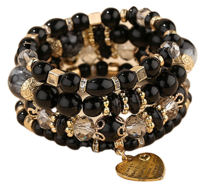 Women Beaded Bracelet Set | Colorful Boho Stackable Trendy Design with Crystal Accents Multilayer Bangle Bracelet | Fashion Stretch Braclets Jewelry for Women