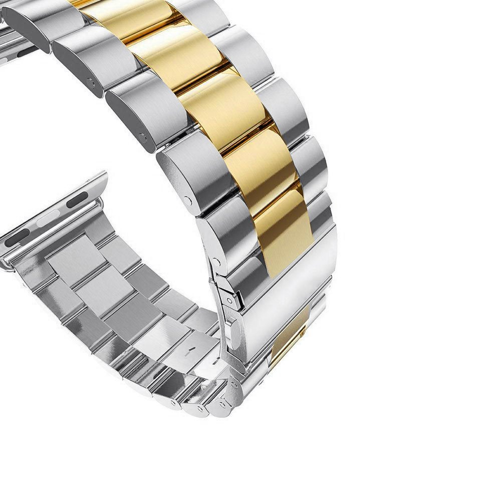 Seven Band Solid Stainless Steel for Apple Watch for Women | Compatible with Apple Watch Band 42mm/41mm/40mm/38mm, Metal Strap for Iwatch Series 11-1/SE 1-3 Women and Men, Gold Silver.