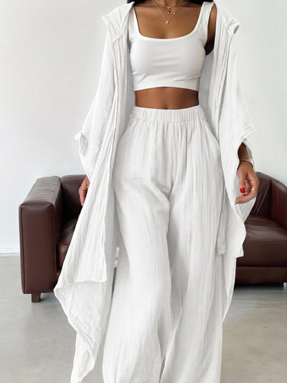 SOLY HUX Women's 2 Piece Linen Sets Hooded Kimono Cardigan High Waist Pants | Boho, Wide Leg, Elastic Waisted, Casual, Flowy, 2 Piece Outfits