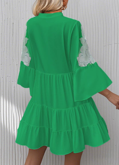 Opemiby Summer Dresses for Women 2026 Flowy Ruffle 3/4 Sleeve V Neck Tiered Casual Babydoll Boho Beach Mini Dress