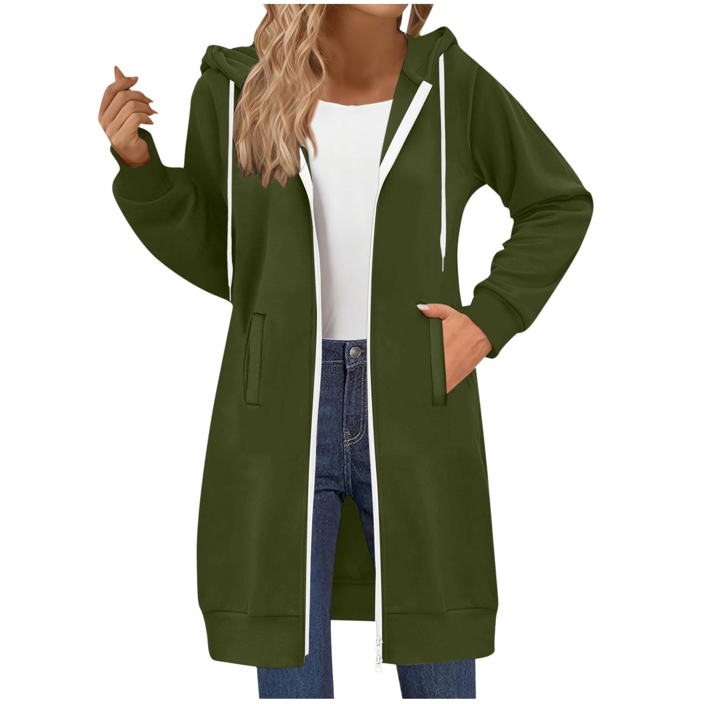 Long Hoodies for Women Zip Up Hooded Sweatshirt Jackets Lightweight Loose Comfort Fleece Fashion Fall Winter Clothes