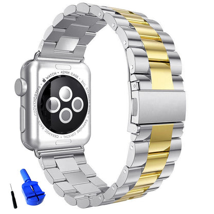 Seven Band Solid Stainless Steel for Apple Watch for Women | Compatible with Apple Watch Band 42mm/41mm/40mm/38mm, Metal Strap for Iwatch Series 11-1/SE 1-3 Women and Men, Gold Silver.