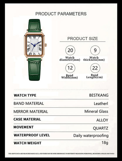 BESTKANG Leather Strap Watches for Women Elegant Dainty Ladies Watch Vintage Rectangle Women Quartz Wrist Watch