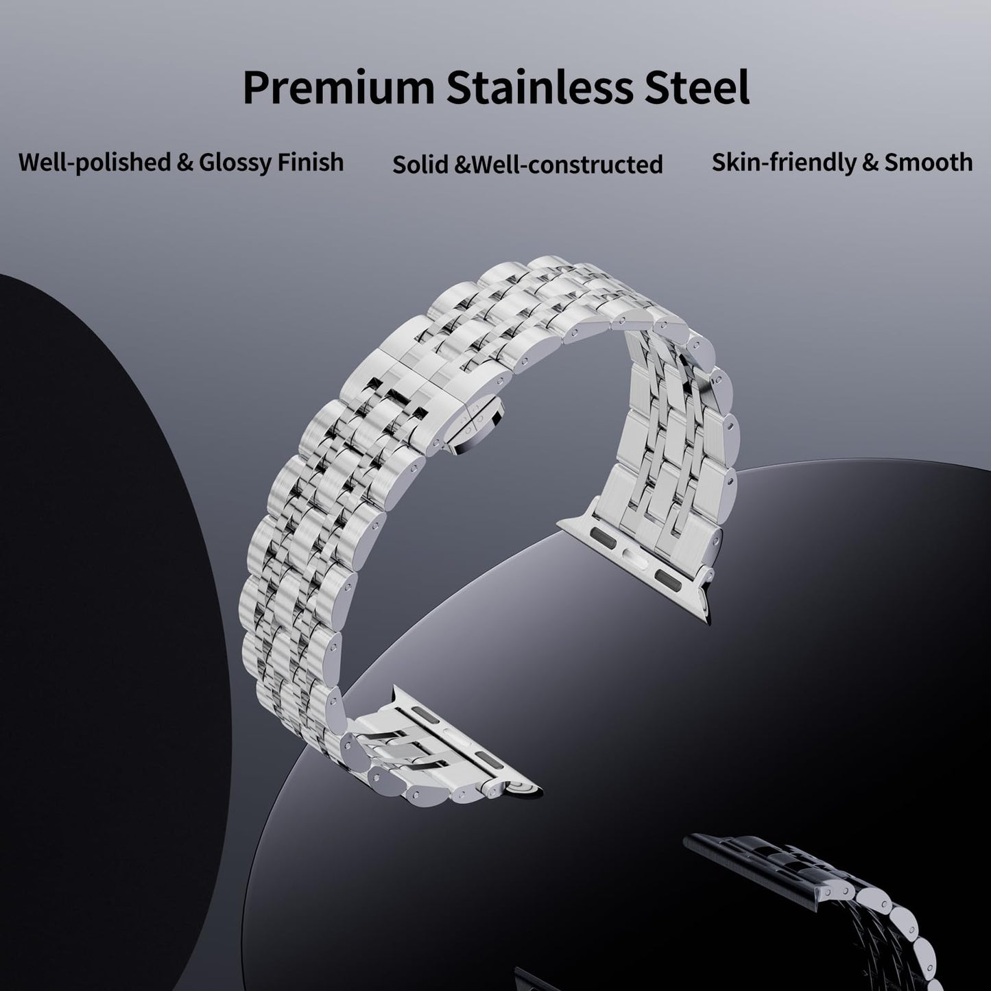 Seven Band Solid Stainless Steel for Apple Watch for Women | Compatible with Apple Watch Band 42mm/41mm/40mm/38mm, Metal Strap for Iwatch Series 11-1/SE 1-3 Women and Men, Gold Silver.