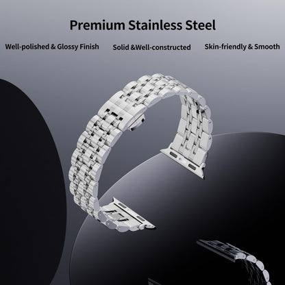 Seven Band Solid Stainless Steel for Apple Watch for Women | Compatible with Apple Watch Band 42mm/41mm/40mm/38mm, Metal Strap for Iwatch Series 11-1/SE 1-3 Women and Men, Gold Silver.