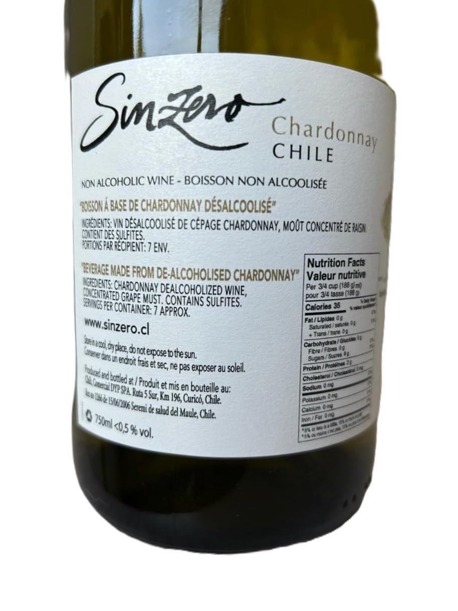 SINZERO - Cabernet Sauvignon - 750 ml 6 Pack - Non-alcoholic red wine - Aged in French oak for smooth rich flavor - Low calories, vegan friendly - Made in Chile