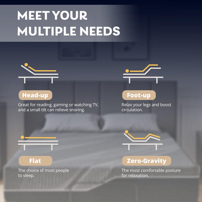 Dyonery Twin XL Adjustable Bed Base Frame with Wireless Remote + 12 Inch Twin XL Gel Memory Foam Mattress Bed in a Box, Head and Foot Incline, Zero Gravity, Fiberglass Free, 80" × 38"