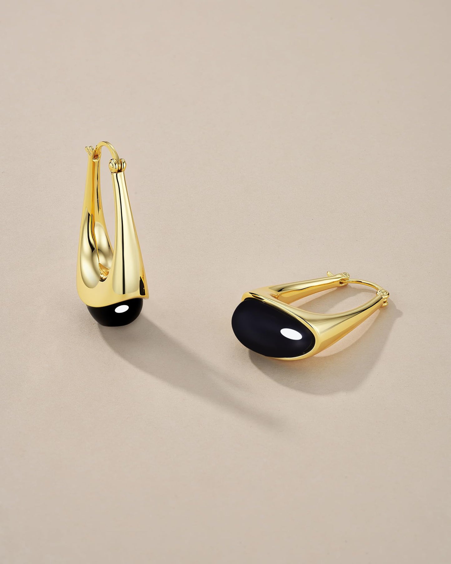 SNGIA Long Oval Chunky Dangle 18K Gold Plated Hoops with Colored Resin Gemstone Statement Earrings for Women, (Green, Brown, Light blue, Dark Blue), Bold Drop Handmade Exaggerated Irregular Trendy Bohemian Jewelry Gifts, Unique Dangling Teardrop Baroque S