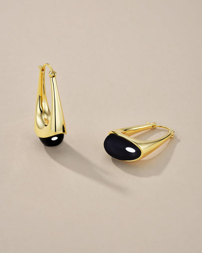 SNGIA Long Oval Chunky Dangle 18K Gold Plated Hoops with Colored Resin Gemstone Statement Earrings for Women, (Green, Brown, Light blue, Dark Blue), Bold Drop Handmade Exaggerated Irregular Trendy Bohemian Jewelry Gifts, Unique Dangling Teardrop Baroque S