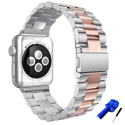 Seven Band Solid Stainless Steel for Apple Watch for Women | Compatible with Apple Watch Band 42mm/41mm/40mm/38mm, Metal Strap for Iwatch Series 11-1/SE 1-3 Women and Men, Gold Silver.