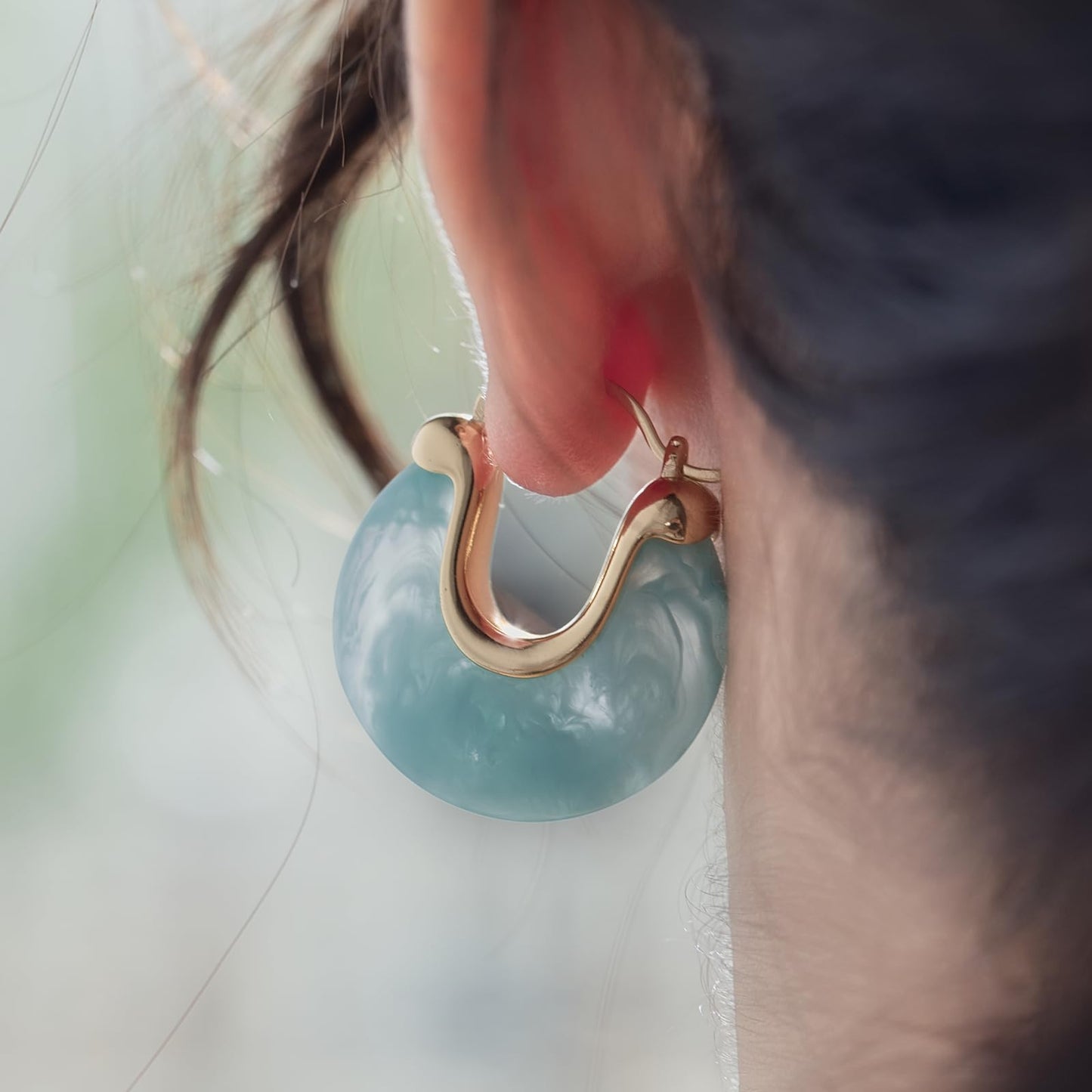 Chunky Gold Resin Hoop Earrings Leverback Statement Huggie Hoops Dangle Drop Dressy Earring Prom Festival Vacation Jewelry for Women