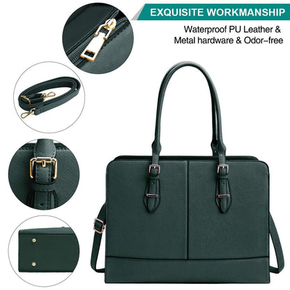 Laptop Bag for Women 15.6 Inch Leather Work Tote Briefcase Business Computer Shoulder Bag Large Capacity Waterproof Office Messenger Handbag Professional Teacher Nurse Carryall