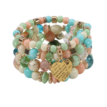 Women Beaded Bracelet Set | Colorful Boho Stackable Trendy Design with Crystal Accents Multilayer Bangle Bracelet | Fashion Stretch Braclets Jewelry for Women