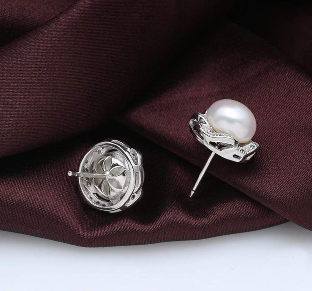 NONNYL Pearl Anniversary Birthday Gifts for Women Wife- 925 Sterling Silver Freshwater Cultured Pearl Stud Earrings With CZ, Dainty Flower Design Christmas Jewelry Gifts for Mom, Her, Wife, Women