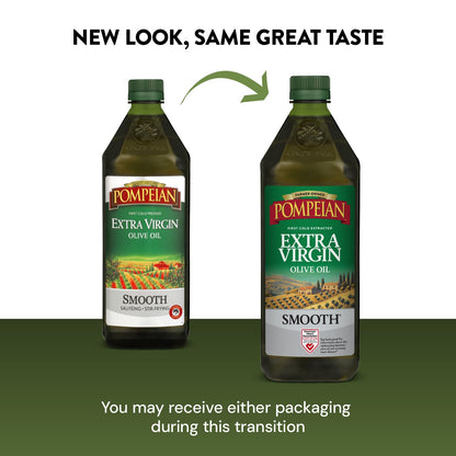 Pompeian Smooth Extra Virgin Olive Oil - 68 fl oz (2 L) First Cold Pressed Olive Oil for Cooking - Smooth Taste for Sauteing, Stir-Frying, and Baking - Value Size