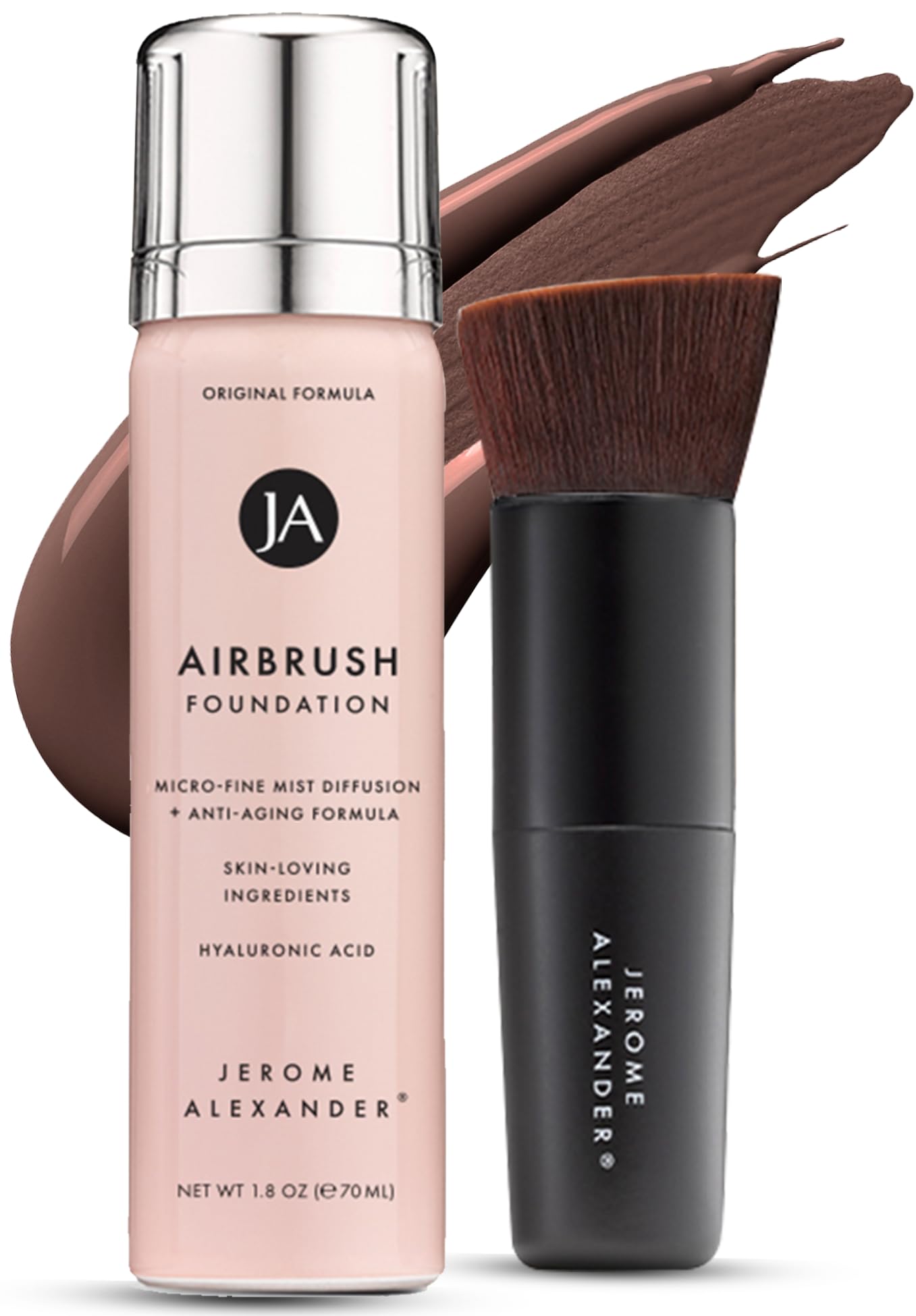 Jerome Alexander MagicMinerals AirBrush Foundation – 2 Piece Set with Airbrush Foundation and Kabuki Brush - Spray Makeup with Anti-aging Ingredients for Smooth Radiant Skin - Light Medium