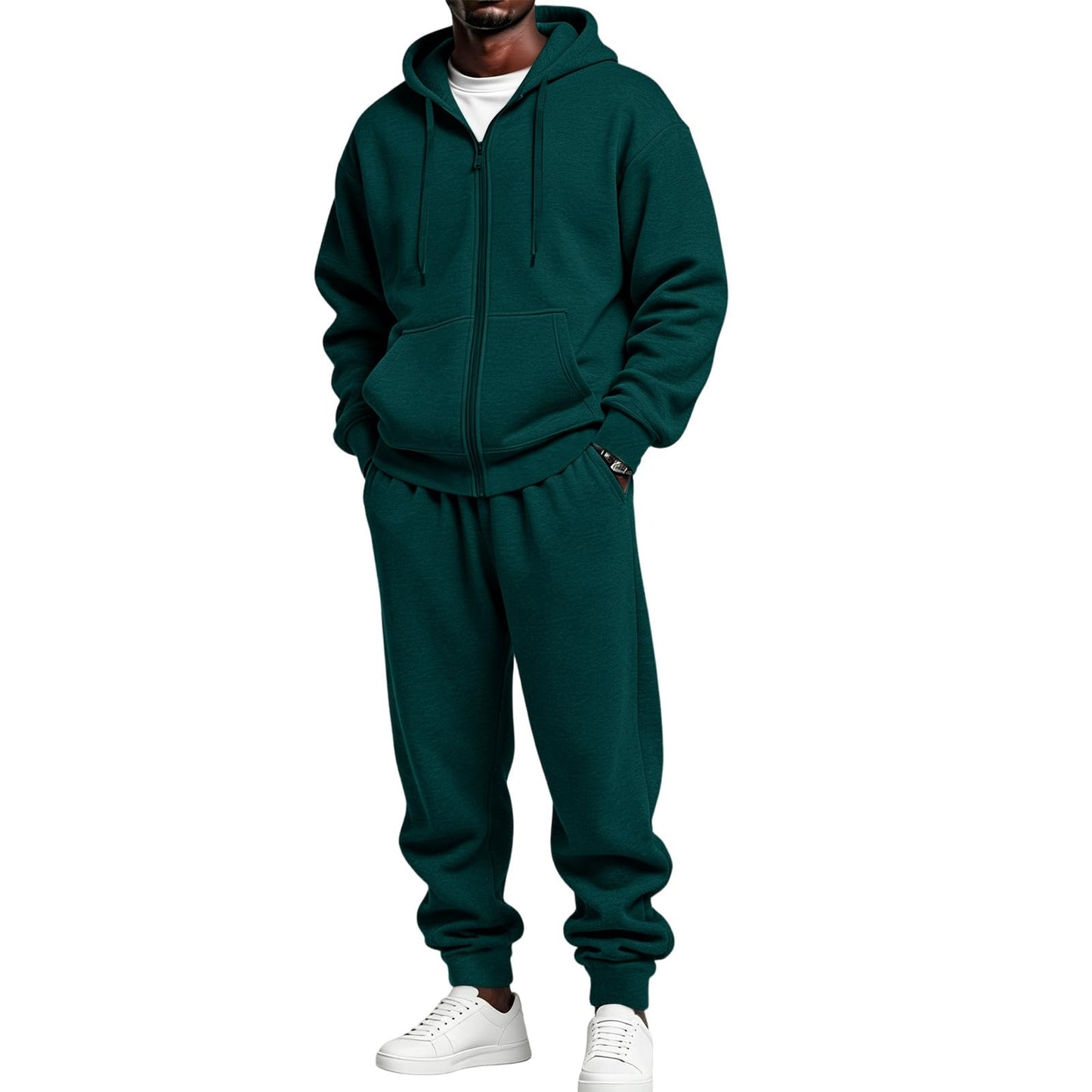 Jogger Sweatpants Matching Outfit For Men 2 Piece Sweat Suits Full Zip Up Hooded Tracksuit Soft Fleece Set