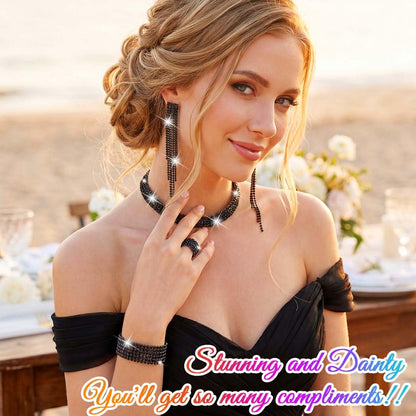 Unicra Rhinestone Bridal Wedding Jewelry Sets Silver Choker Necklace Earrings Bracelet Ring Set Prom Formal Costume Jewelry Set for Women and Brides