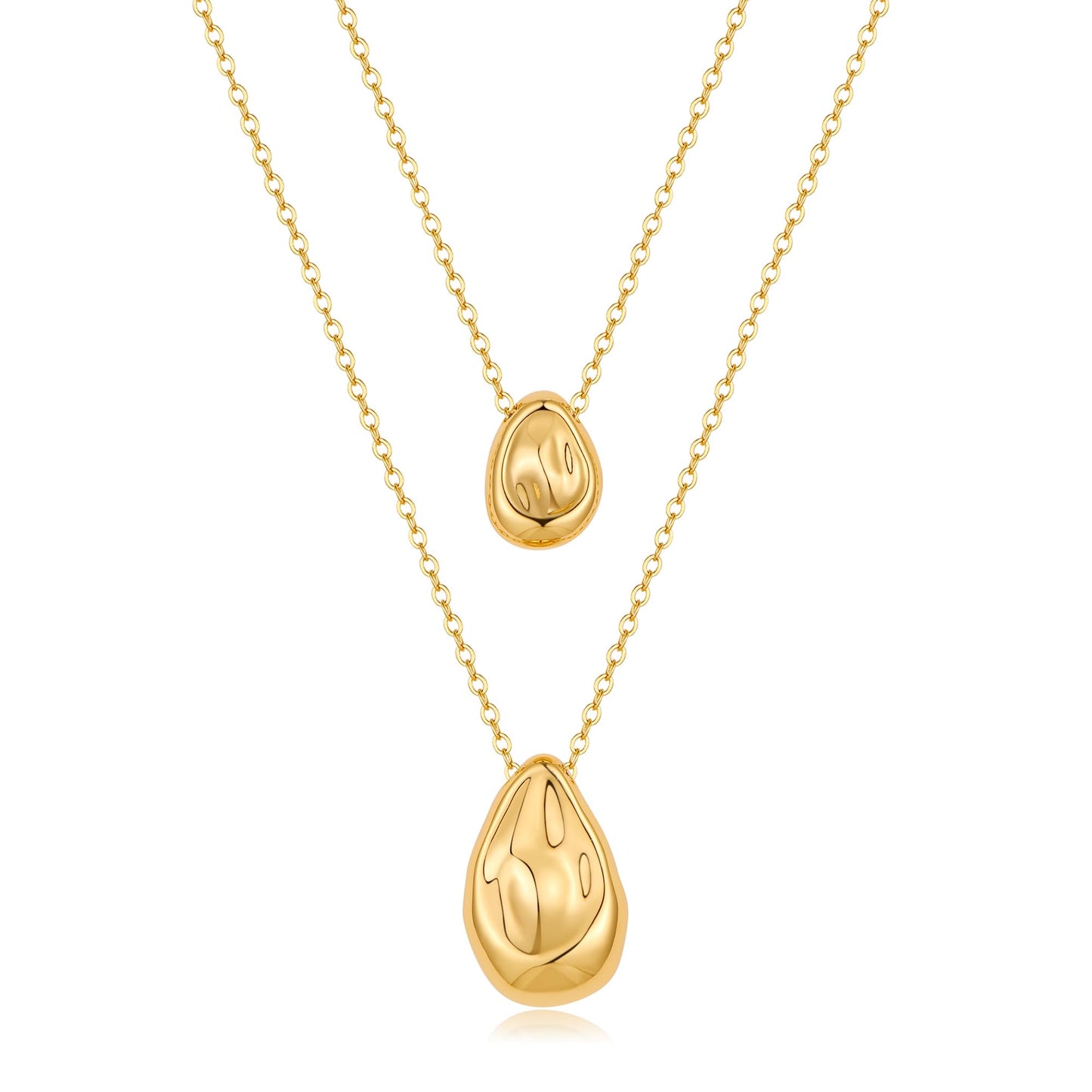 Dainty Gold Layered Necklaces for Women Chunky 14K Gold Plated Teardrop Pendant Necklace Trendy Simple Jewelry Gifts for Women