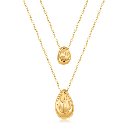 Dainty Gold Layered Necklaces for Women Chunky 14K Gold Plated Teardrop Pendant Necklace Trendy Simple Jewelry Gifts for Women