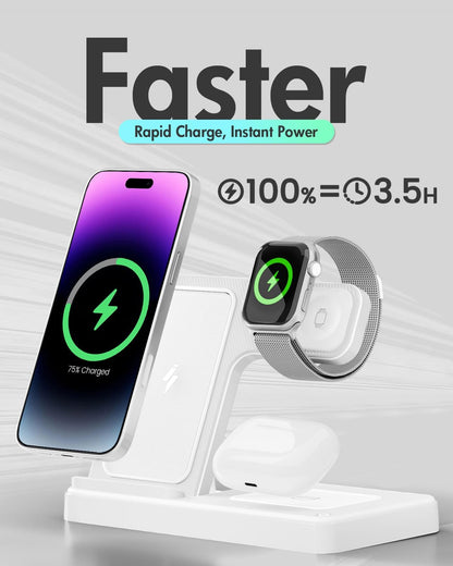 GETPALS Wireless Charger iPhone Charging Station for Apple Multiple Devices | 3 in 1 Charger Stand for iPhone 17 Pro Max 17e 16 16e 15 14 13 12 & Watch Series 11-2 SE Ultra & Airpods 4 3 Pro, Black