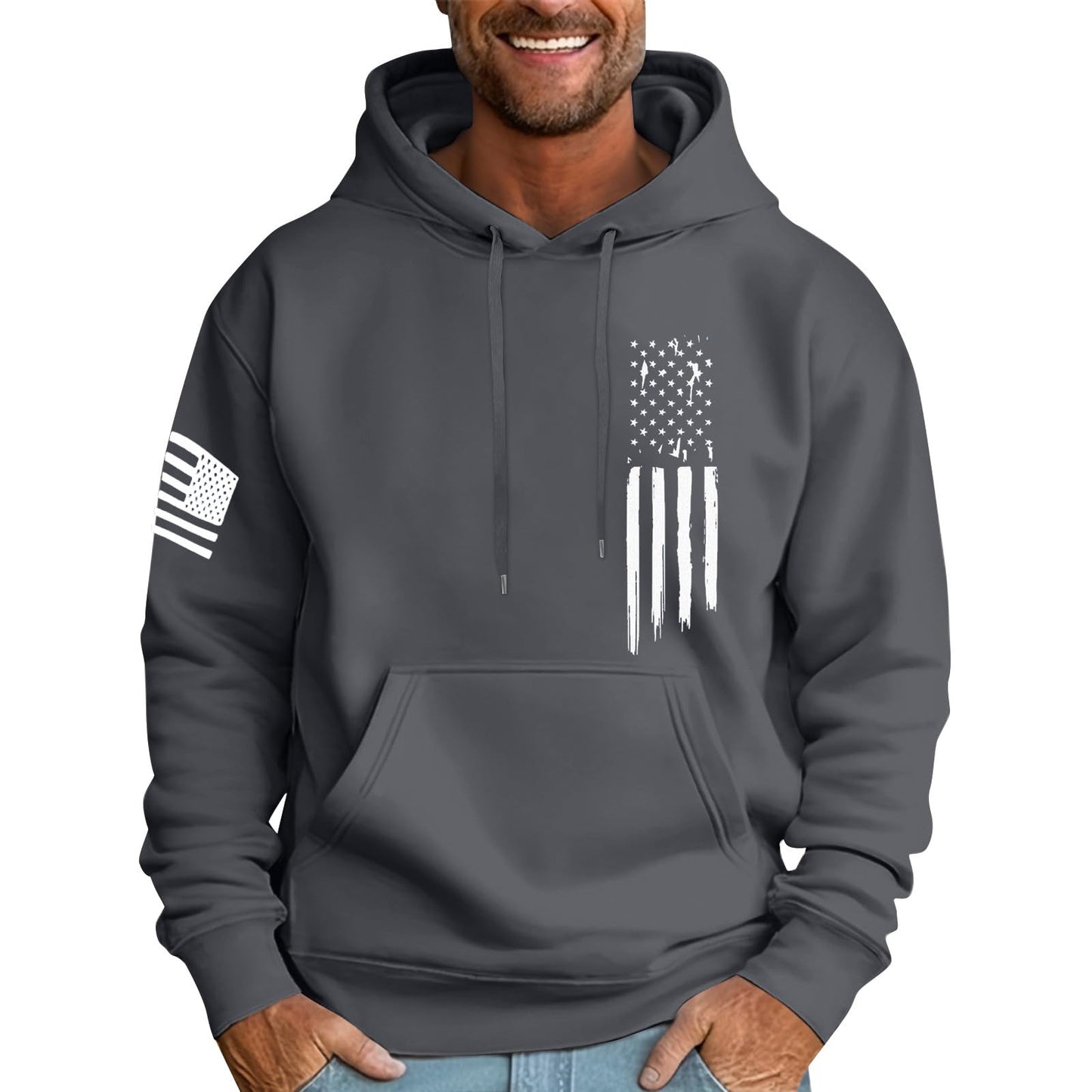 Ymosrh Mens Patriotic Hoodies USA Flag Print Hooded Sweatshirt Pullover Casual Fashion Hoodie, M-6XL