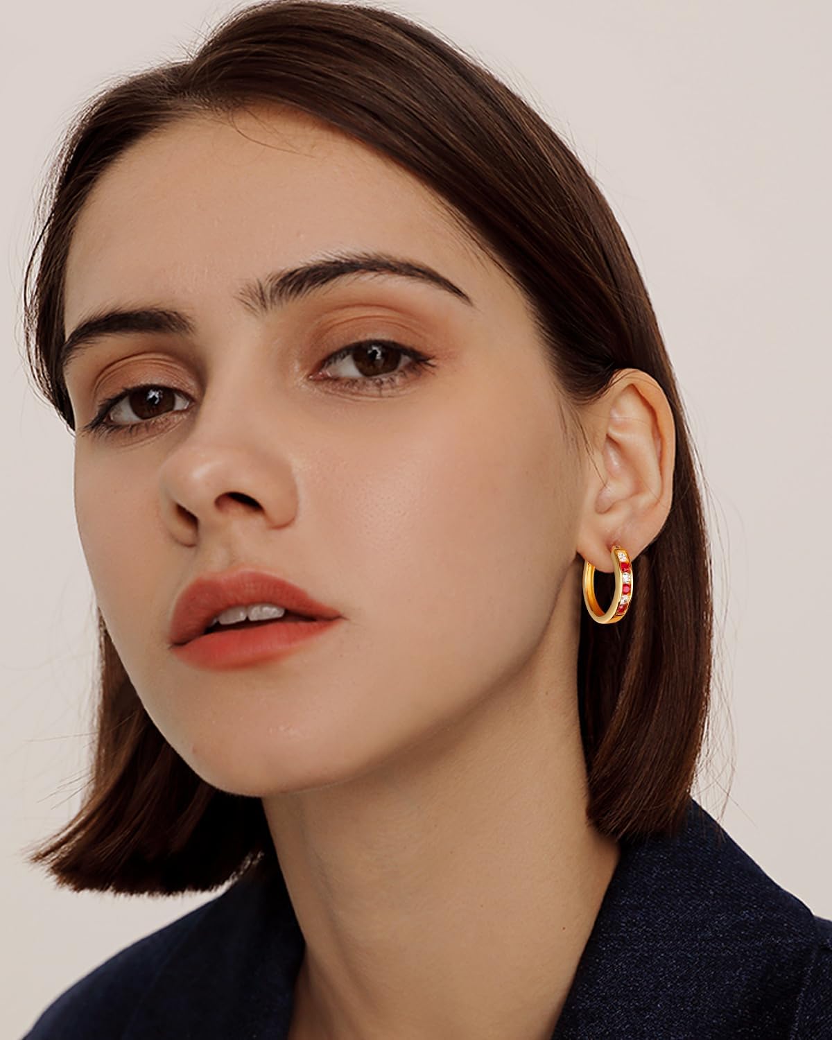 14K Gold Plated/925 Sterling Silver Birthstone Hoop Earrings for Women | 18mm Created Gemstone Hoops,Hypoallergenic and Lightweight,Birthday Mother's Day Jewelry(with Gift Box)