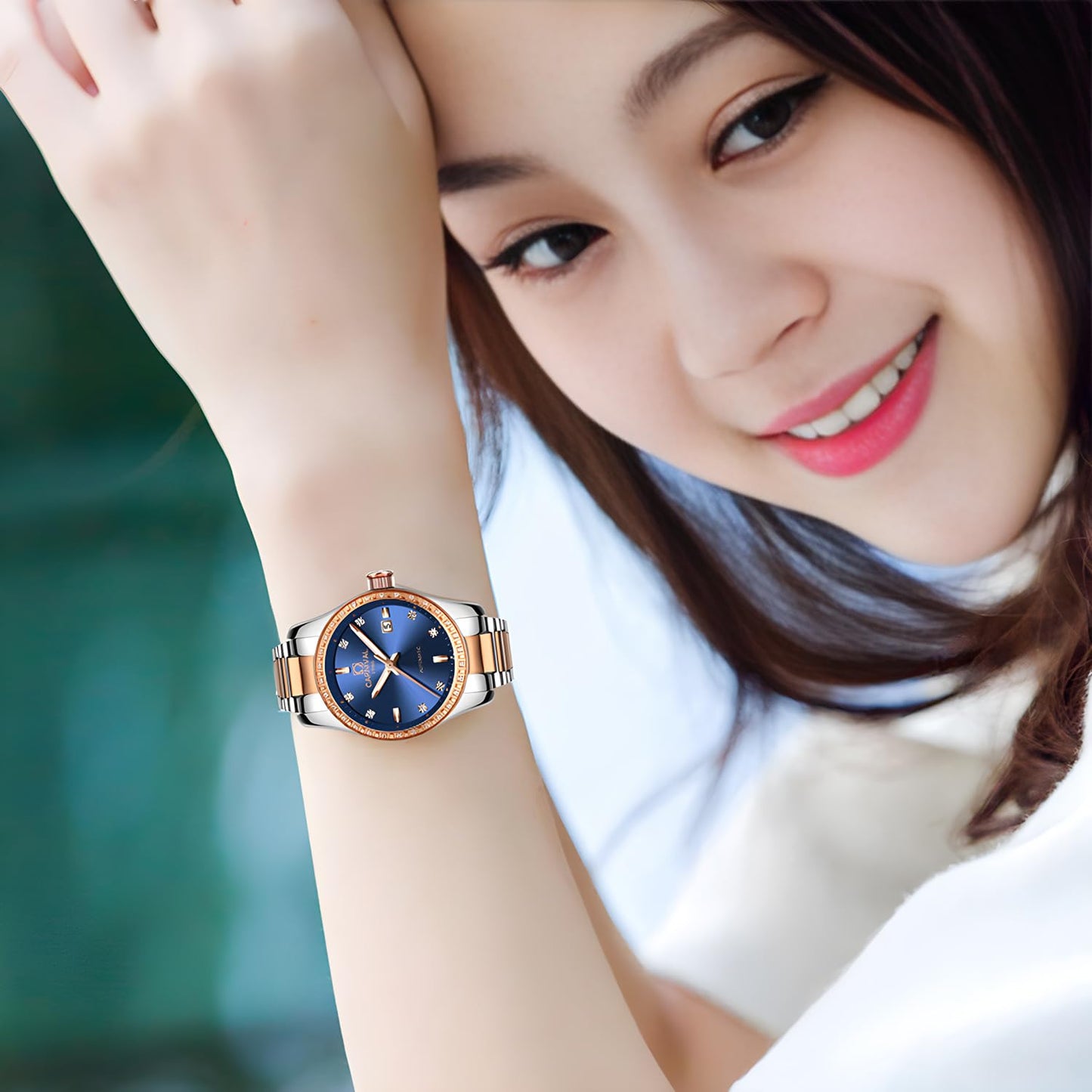 LOREO Women's Automatic Watch Diamond-Accented Dress Watch for Women Self-Winding Mechanical Watch with Sapphire Crystal Stainless Steel Two-Tone Bracelet 33MM Elegant Wrist Watch