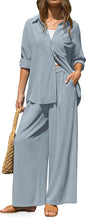 TARSE Womens Linen 2 Piece Outfits Casual Lounge Sets | Long Sleeve, Button Down Shirt and Wide Leg Pants, loose fit linen, vacation outfits with Pockets