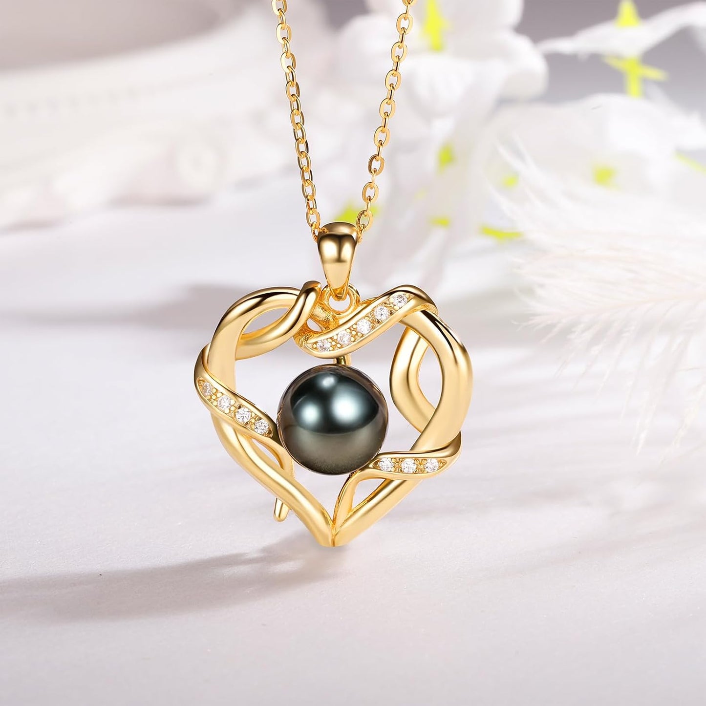 NONNYL Christmas Birthday Gifts for Women- Pearl- Heart Necklace- Wife Mom Girlfriend Her- Anniversary Mothers Day Valentine's Jewelry Gifts Real 9-10mm Pearl Pendant