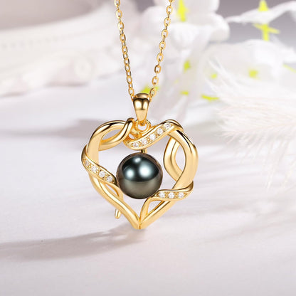 NONNYL Christmas Birthday Gifts for Women- Pearl- Heart Necklace- Wife Mom Girlfriend Her- Anniversary Mothers Day Valentine's Jewelry Gifts Real 9-10mm Pearl Pendant