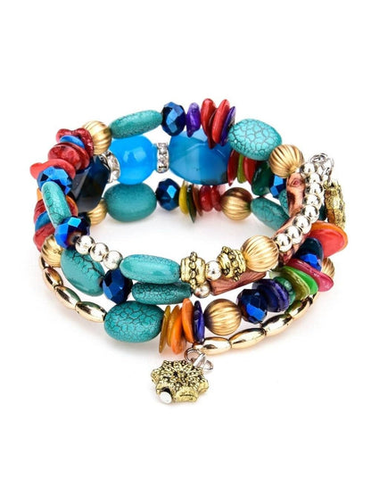 Women Beaded Bracelet Set | Colorful Boho Stackable Trendy Design with Crystal Accents Multilayer Bangle Bracelet | Fashion Stretch Braclets Jewelry for Women