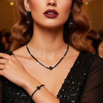 Aukmla Rhinestones Bridal Wedding Jewelry Sets Sparkly Necklace Earrings Bracelet Set Prom Formal Jewelry for Brides and Women