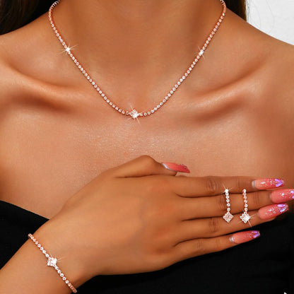 Aukmla Rhinestones Bridal Wedding Jewelry Sets Sparkly Necklace Earrings Bracelet Set Prom Formal Jewelry for Brides and Women