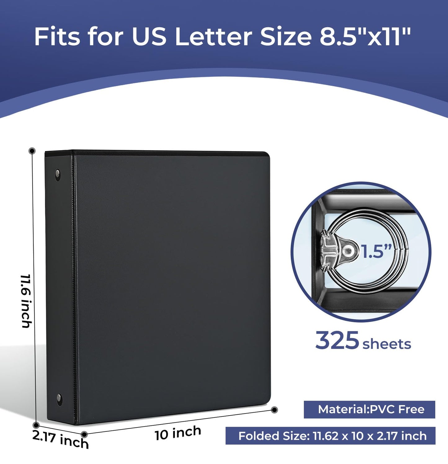 1.5-Inch 3-Ring Binder with Pockets, 1-1/2’’ Premium View Binders with Three Ring Binders Holds up to 325 Sheets US Letter Size, Bulk Pack of 6, Perfect for Home, Office, and School (1.5-inch) White