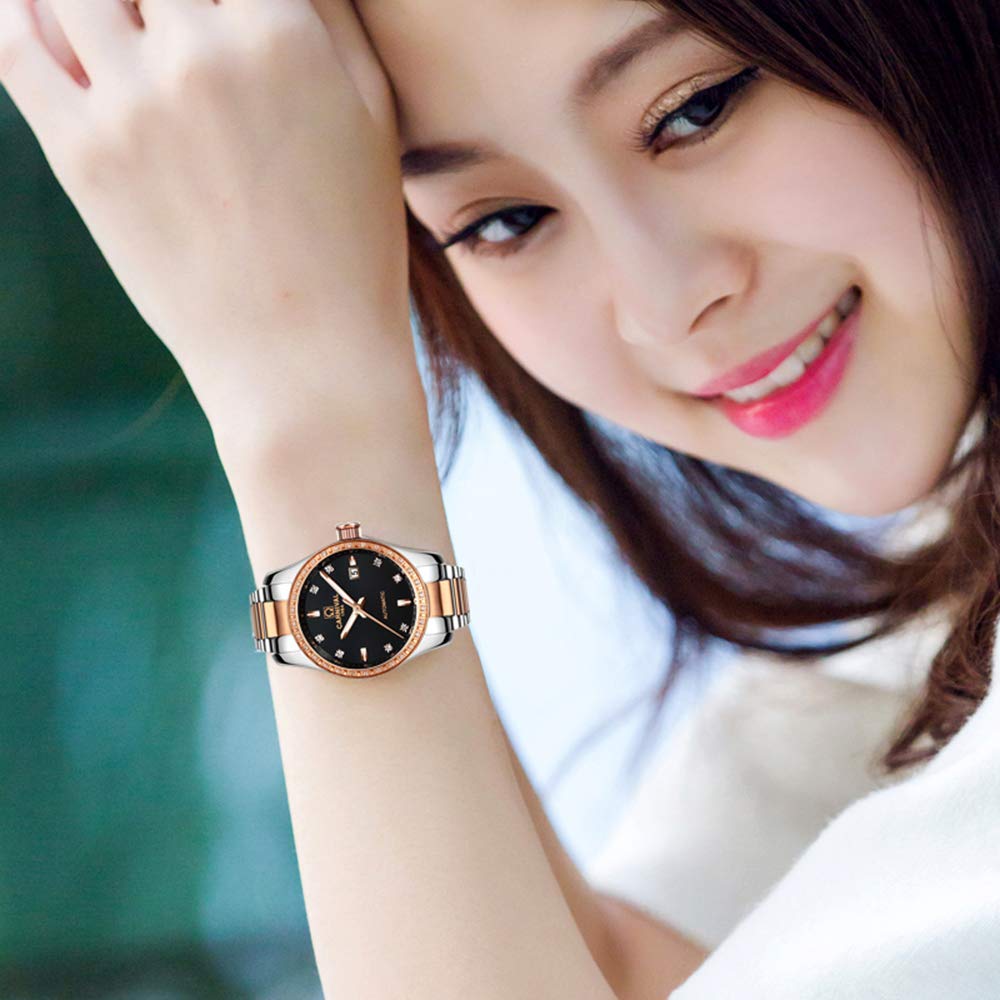 LOREO Women's Automatic Watch Diamond-Accented Dress Watch for Women Self-Winding Mechanical Watch with Sapphire Crystal Stainless Steel Two-Tone Bracelet 33MM Elegant Wrist Watch