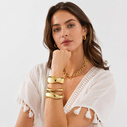 Chunky Gold Bangle Bracelets for Women Trendy 14K Gold Plated Cuff Bracelets Stack, Dainty Gold Bracelet Sets Non Tarnish Fashion Jewelry Gift